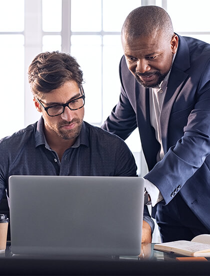 employees reviewing budget before presentation
